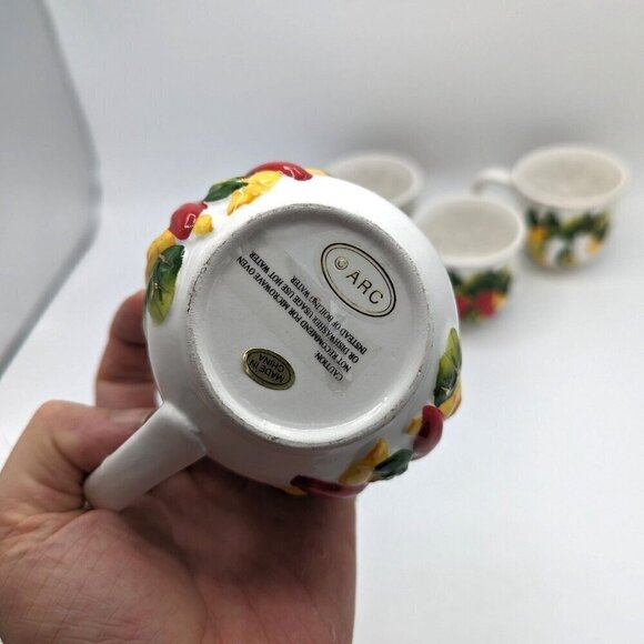 Vintage ARC International Home Porcelain Tea Cups Mugs Set of 4 MCM Garden 24k - Picture 4 of 6